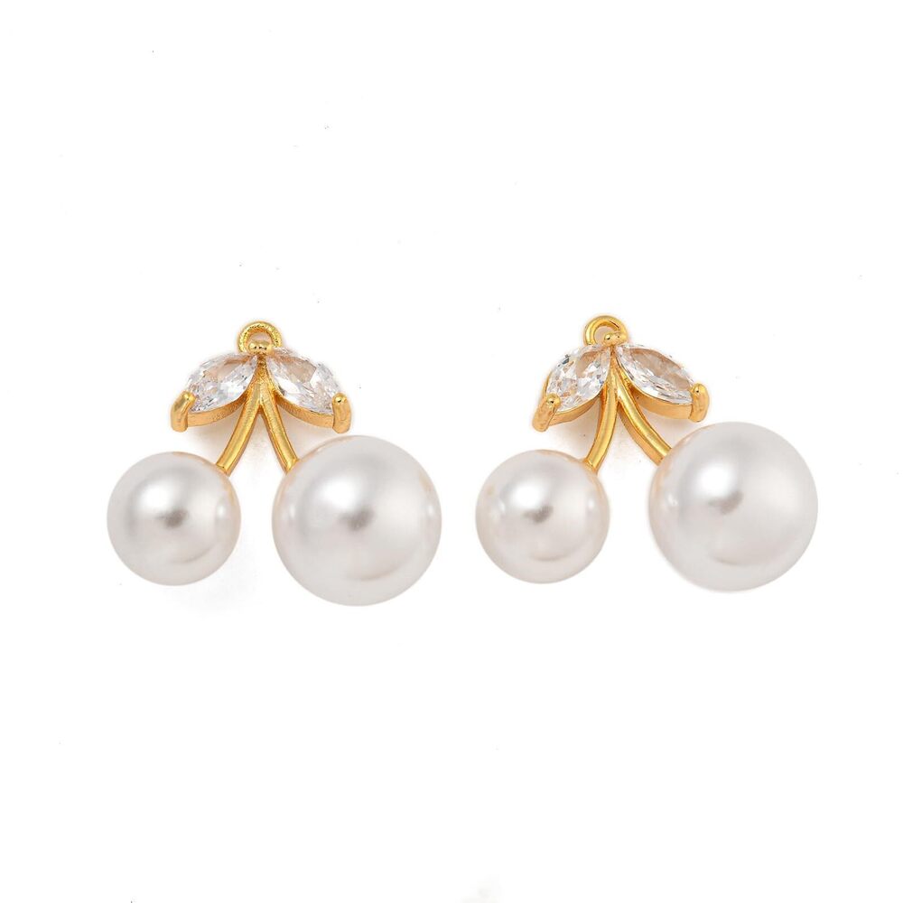 3108 10 pcs Cherry Shaped Brass Cubic Zirconia Charms Fruit with with ABS